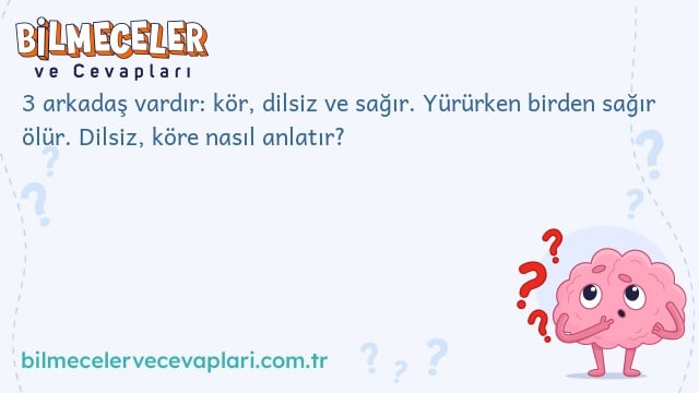 3 arkadaş vardır: kör, dilsiz ve sağır. Yürürken birden sağır ölür. Dilsiz, köre nasıl anlatır?