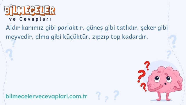 Aldır kanımız gibi parlaktır, güneş gibi tatlıdır, şeker gibi meyvedir, elma gibi küçüktür, zıpzıp top kadardır.