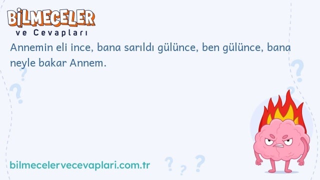 Annemin eli ince, bana sarıldı gülünce, ben gülünce, bana neyle bakar Annem.