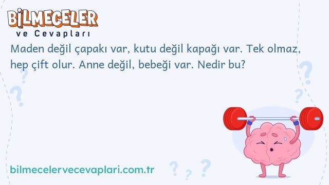 Maden değil çapakı var, kutu değil kapağı var. Tek olmaz, hep çift olur. Anne değil, bebeği var. Nedir bu?