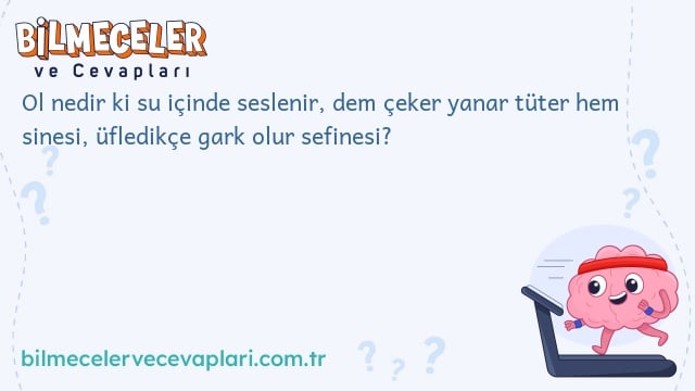 Ol nedir ki su içinde seslenir, dem çeker yanar tüter hem sinesi, üfledikçe gark olur sefinesi?