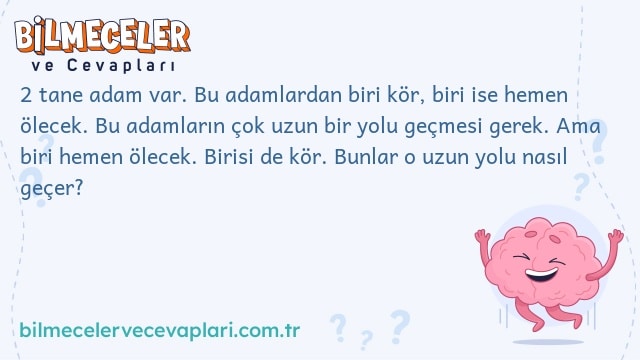 2 tane adam var. Bu adamlardan biri kör, biri ise hemen ölecek. Bu adamların çok uzun bir yolu geçmesi gerek. Ama biri hemen ölecek. Birisi de kör. Bunlar o uzun yolu nasıl geçer?