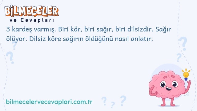 3 kardeş varmış. Biri kör, biri sağır, biri dilsizdir. Sağır ölüyor. Dilsiz köre sağırın öldüğünü nasıl anlatır.