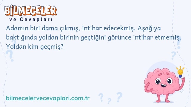 Adamın biri dama çıkmış, intihar edecekmiş. Aşağıya baktığında yoldan birinin geçtiğini görünce intihar etmemiş. Yoldan kim geçmiş?