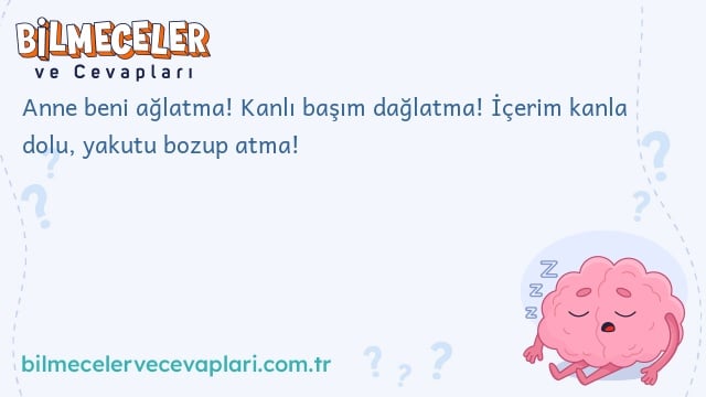 Anne beni ağlatma! Kanlı başım dağlatma! İçerim kanla dolu, yakutu bozup atma!