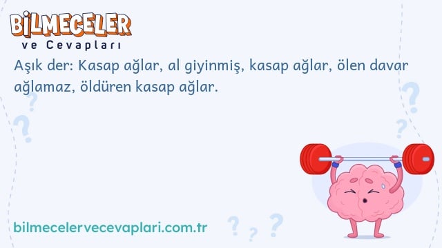 Aşık der: Kasap ağlar, al giyinmiş, kasap ağlar, ölen davar ağlamaz, öldüren kasap ağlar.