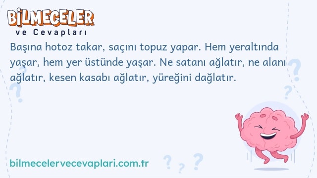 Başına hotoz takar, saçını topuz yapar. Hem yeraltında yaşar, hem yer üstünde yaşar. Ne satanı ağlatır, ne alanı ağlatır, kesen kasabı ağlatır, yüreğini dağlatır.