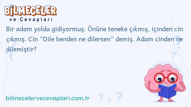 Bir adam yolda gidiyormuş. Önüne teneke çıkmış, içinden cin çıkmış. Cin “Dile benden ne dilersen” demiş. Adam cinden ne dilemiştir?