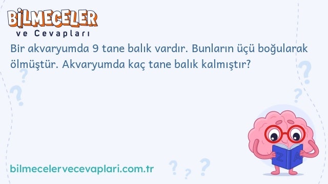 Bir akvaryumda 9 tane balık vardır. Bunların üçü boğularak ölmüştür. Akvaryumda kaç tane balık kalmıştır?