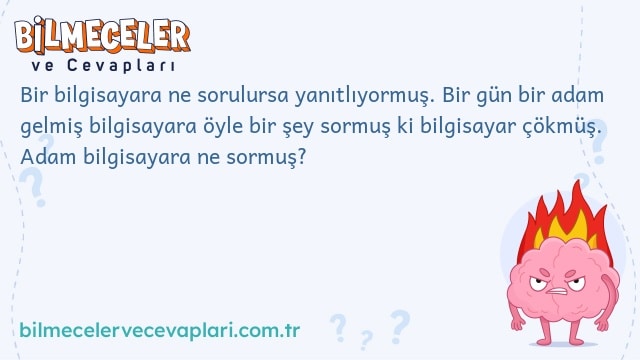 Bir bilgisayara ne sorulursa yanıtlıyormuş. Bir gün bir adam gelmiş bilgisayara öyle bir şey sormuş ki bilgisayar çökmüş. Adam bilgisayara ne sormuş?