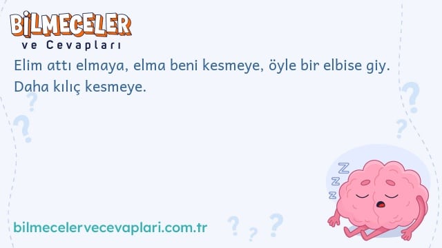 Elim attı elmaya, elma beni kesmeye, öyle bir elbise giy. Daha kılıç kesmeye.