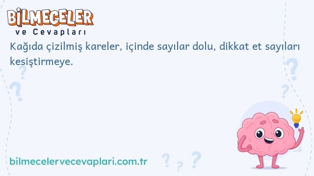 Kağıda çizilmiş kareler, içinde sayılar dolu, dikkat et sayıları kesiştirmeye.