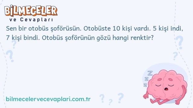 Sen bir otobüs şoförüsün. Otobüste 10 kişi vardı. 5 kişi indi, 7 kişi bindi. Otobüs şoförünün gözü hangi renktir?