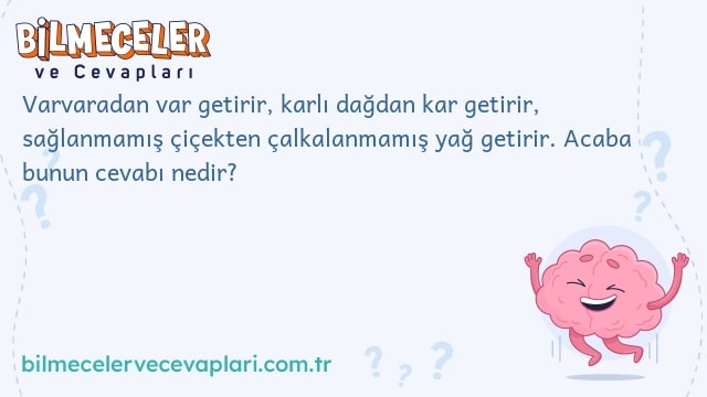 Varvaradan var getirir, karlı dağdan kar getirir, sağlanmamış çiçekten çalkalanmamış yağ getirir. Acaba bunun cevabı nedir?