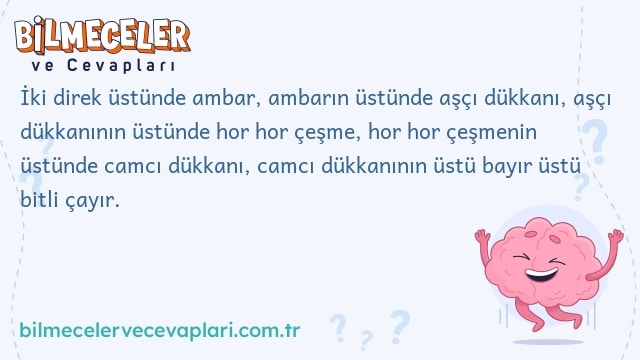 İki direk üstünde ambar, ambarın üstünde aşçı dükkanı, aşçı dükkanının üstünde hor hor çeşme, hor hor çeşmenin üstünde camcı dükkanı, camcı dükkanının üstü bayır üstü bitli çayır.