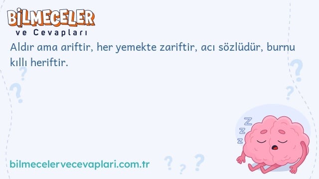 Aldır ama ariftir, her yemekte zariftir, acı sözlüdür, burnu kıllı heriftir.