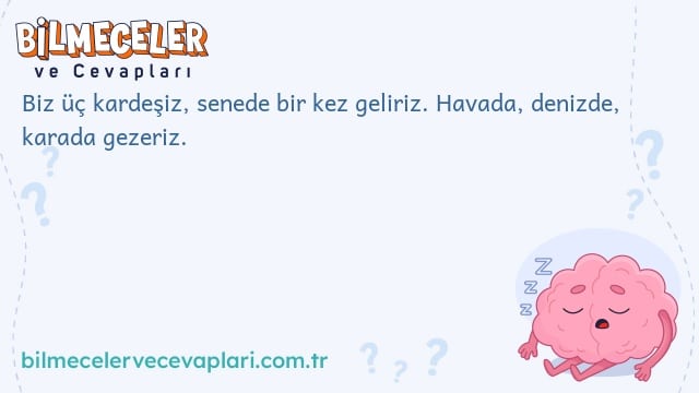 Biz üç kardeşiz, senede bir kez geliriz. Havada, denizde, karada gezeriz.