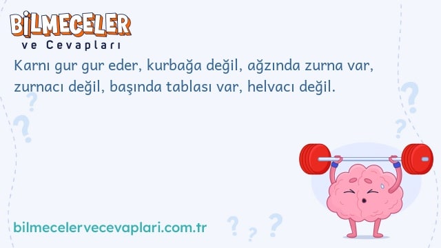 Karnı gur gur eder, kurbağa değil, ağzında zurna var, zurnacı değil, başında tablası var, helvacı değil.