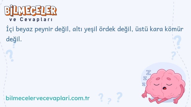 İçi beyaz peynir değil, altı yeşil ördek değil, üstü kara kömür değil.